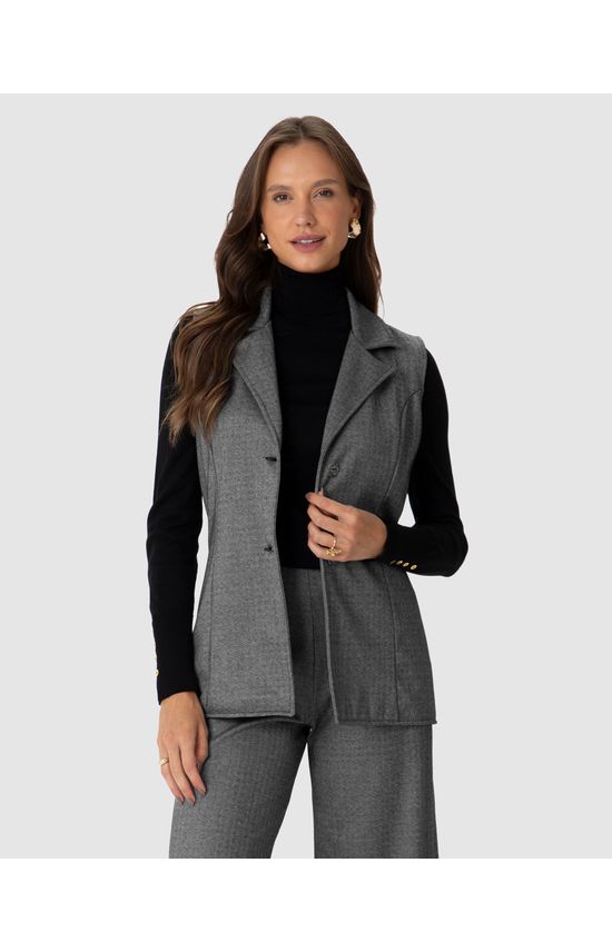 Colete Feminino Alongado Em Malha Jacquard Texturizada