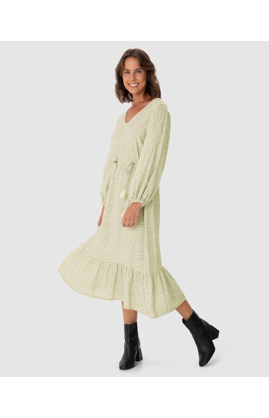 Vestido Midi Feminino Amplo Manga 7/8 Em Viscolinho