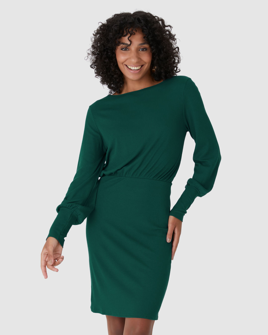 Vestido Feminino Manga Longa em Malha Viscose Canelada