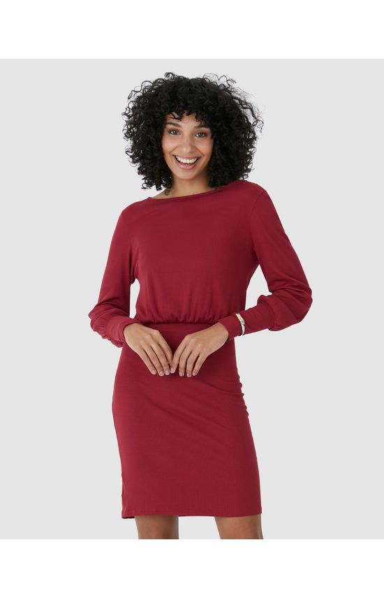 Vestido Feminino Manga Longa Em Malha Viscose Canelada