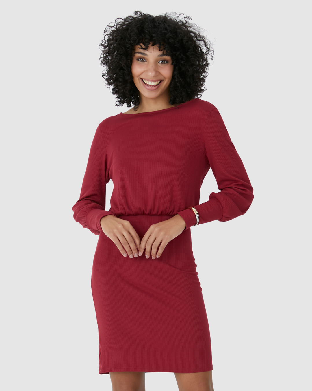 Vestido Feminino Manga Longa Em Malha Viscose Canelada - Imagem 16