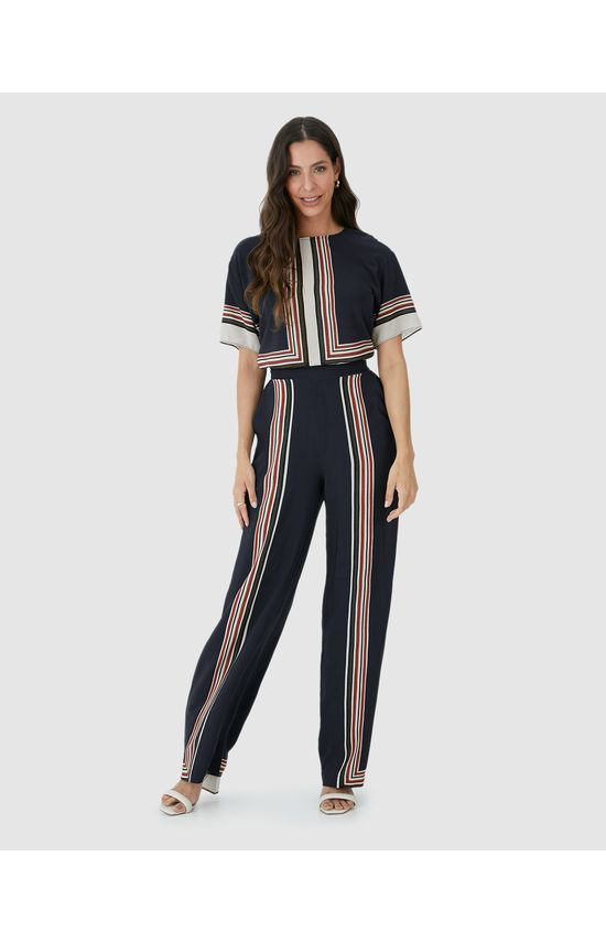 Calça Reta Feminina Com Estampa Em Viscose