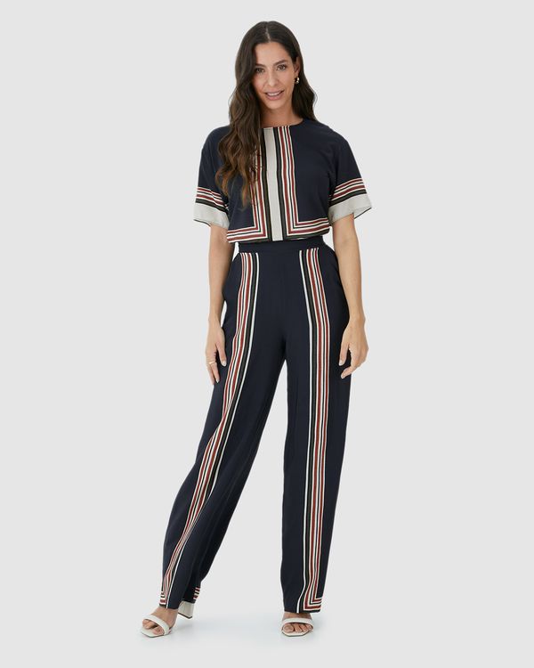 Calça Reta Feminina Com Estampa Em Viscose Azul - GG