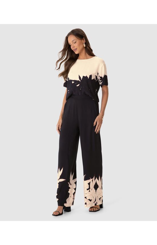 Calça Reta Feminina Com Estampa Em Viscose