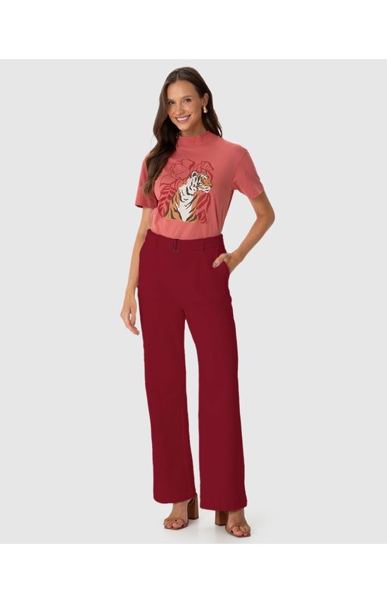 Calça Reta Feminina Com Cinto E Bolso Funcional Em Moletom Flanelado