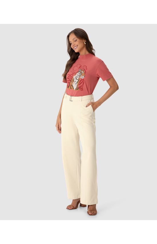 Calça Reta Feminina Com Cinto E Bolso Funcional Em Moletom Flanelado