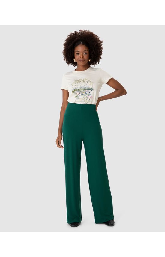 Calça Wide Leg Feminina Bolso Faca Em Moletinho De Viscose