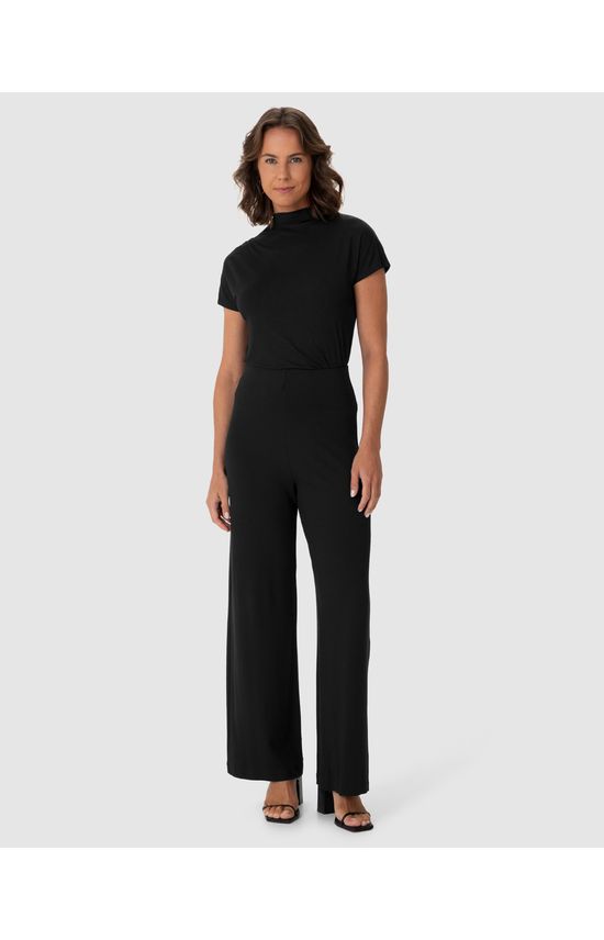 Calça Wide Leg Feminina Bolso Faca Em Moletinho De Viscose