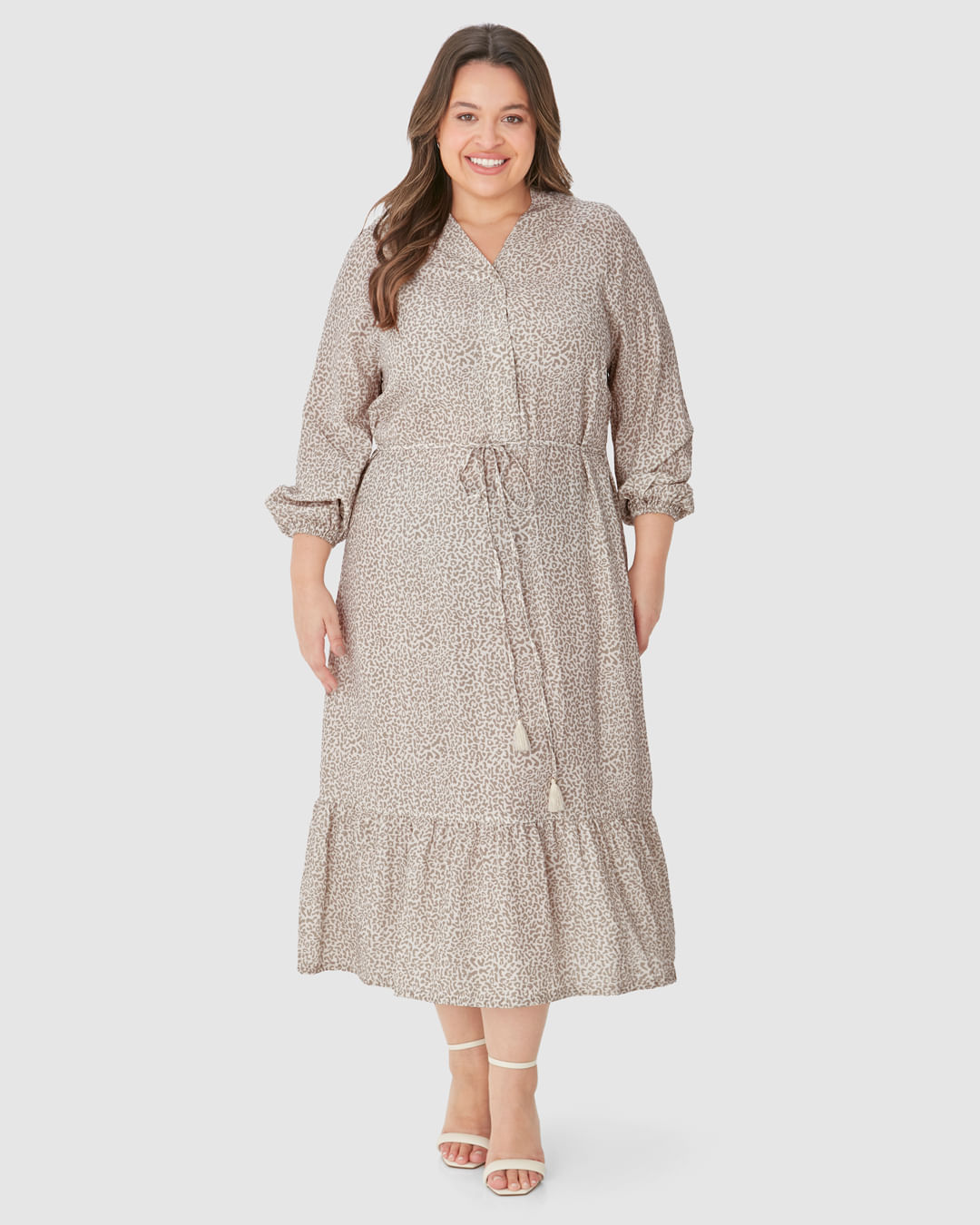 Vestido Midi Feminino Plus Size Amplo Manga 7/8 Em Viscose