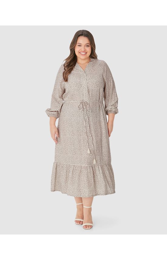 Vestido Midi Feminino Plus Size Amplo Manga 7/8 Em Viscose