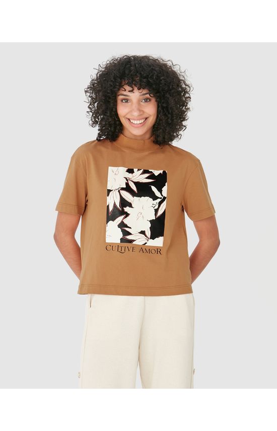 Camiseta Feminina Gola Alta Cultive Amor Em Algodão
