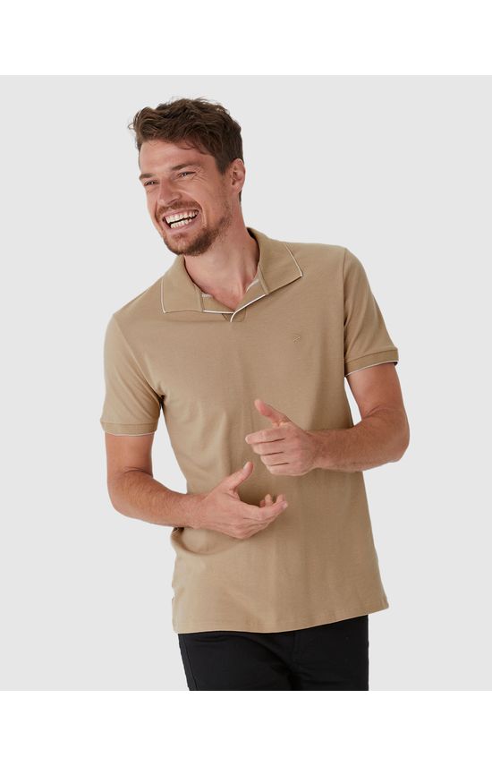 Camisa Polo Masculina Peitilho Sem Botões Em Piquet Stretch