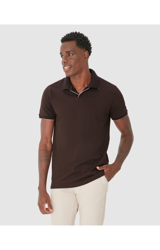 Camisa Polo Masculina Peitilho Sem Botões Em Piquet Stretch