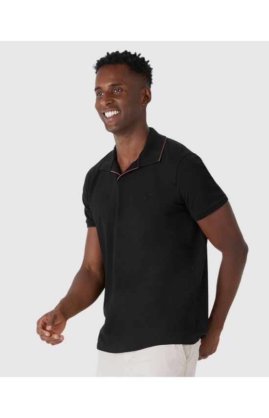 Camisa Polo Masculina Peitilho Sem Botões Em Piquet Stretch