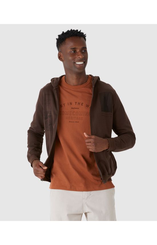 Jaqueta Masculina Regular Estampa Frontal Em Moletom Flanelado