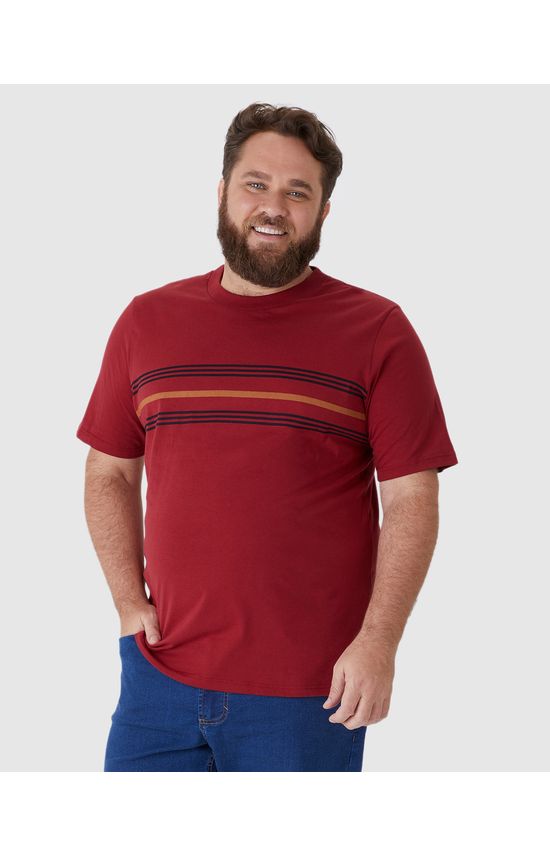 Camiseta Masculina Plus Size Estampa Listras Frontais Em Algodão
