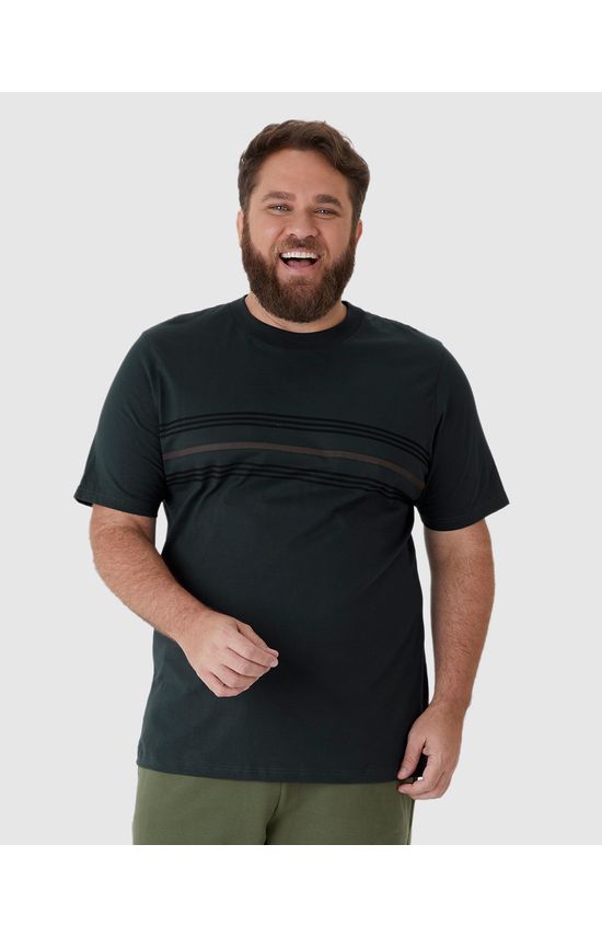 Camiseta Masculina Plus Size Estampa Listras Frontais Em Algodão