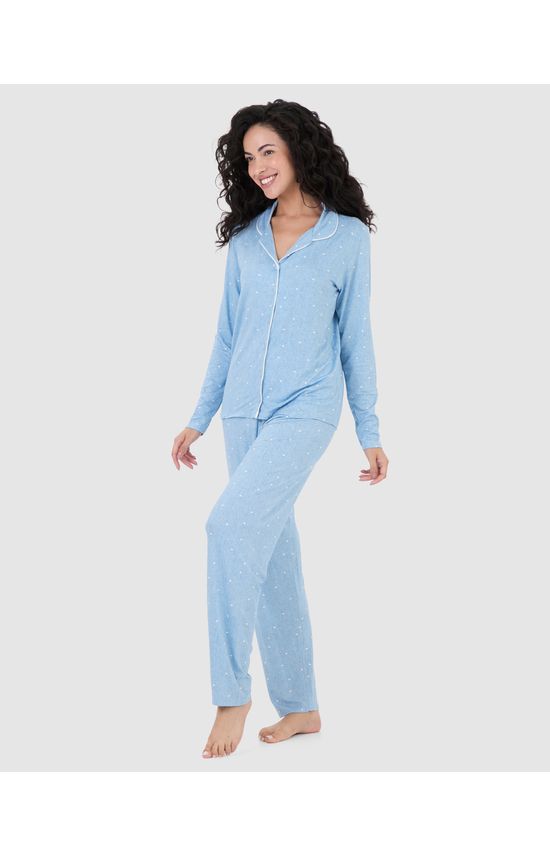 Pijama Longo Feminino Americano Estampado Em Viscose Stretch