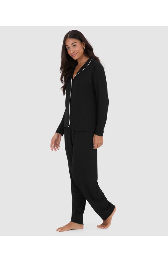 Pijama Longo Feminino Americano Estampado Em Viscose Stretch