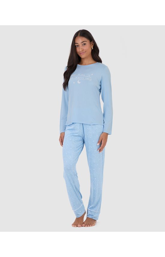 Pijama Longo Feminino Calça Com Estampa Em Viscose Stretch