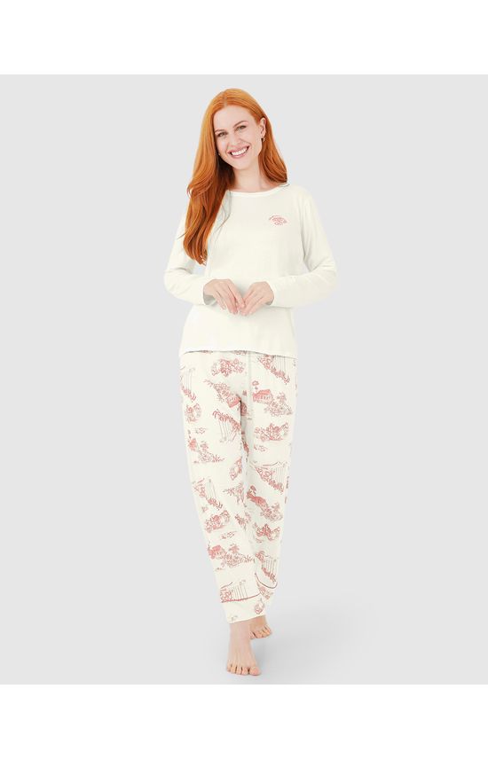 Pijama Longo Feminino Calça Com Estampa Em Viscose Stretch