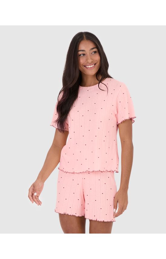 Pijama Curto Feminino Estampado Em Malha Jacquard