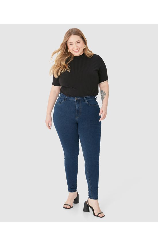 Calça Feminina Plus Size Skinny Bolso Funcional Em Flex Jeans