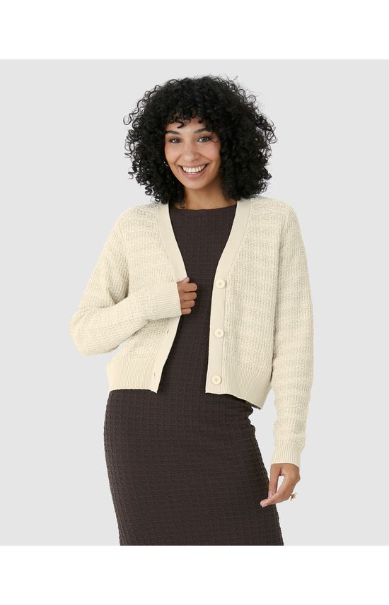 Cardigan Cropped Feminino Botões Frontais Em Tricô
