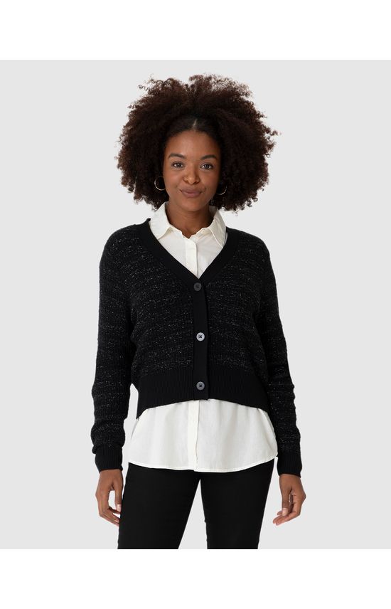 Cardigan Cropped Feminino Botões Frontais Em Tricô