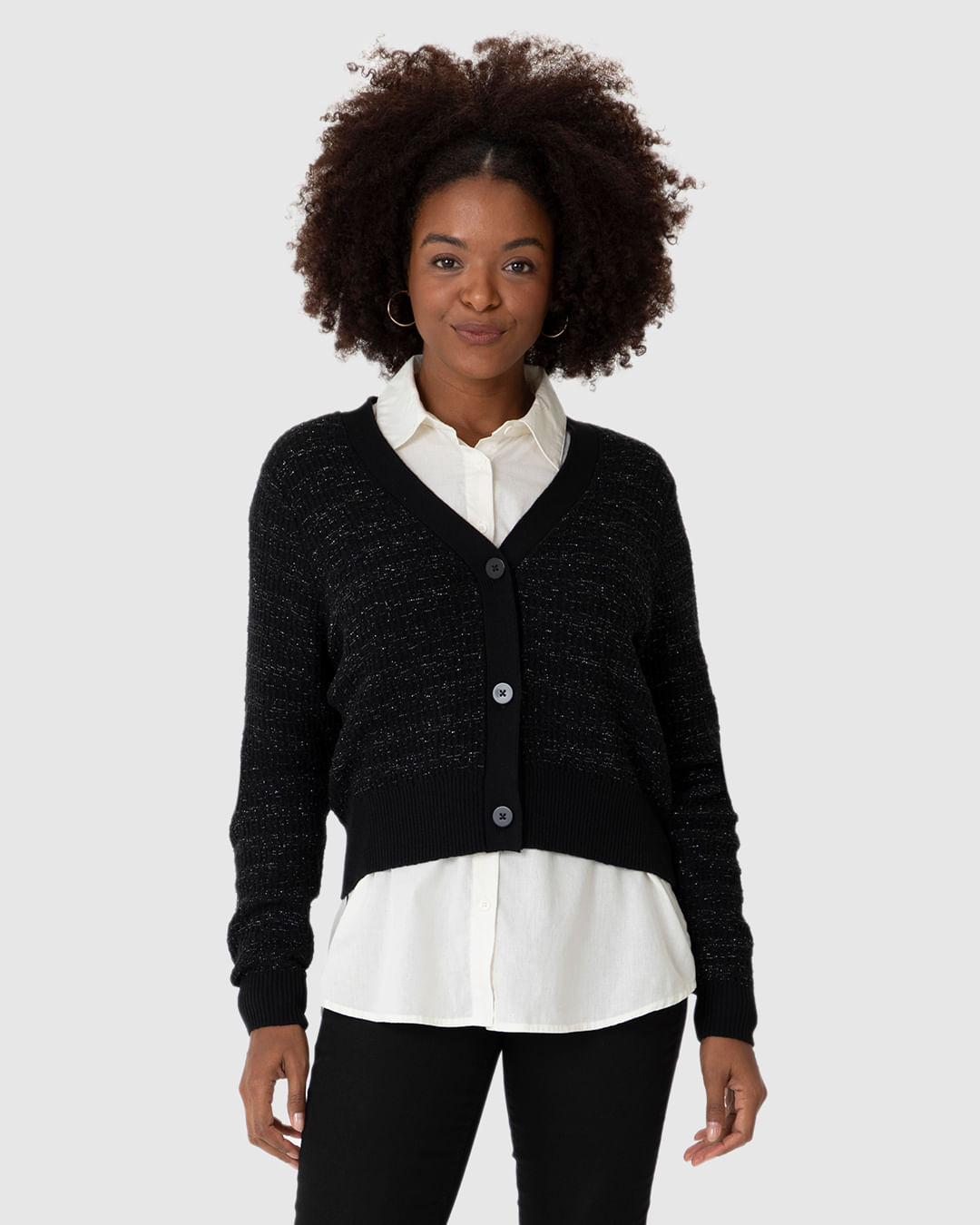 Cardigan Cropped Feminino Botões Frontais Em Tricô - Imagem 16