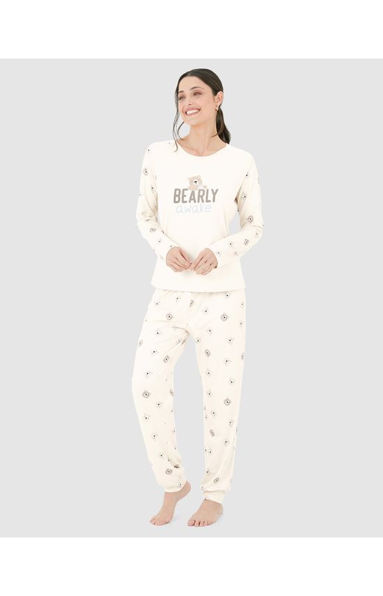Pijama Longo Feminino Bearly Awake Em Malha Térmica