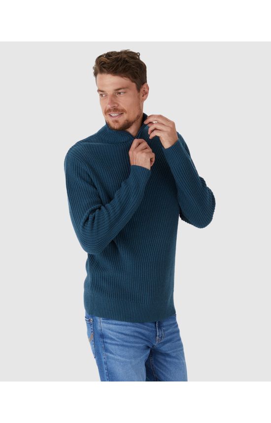 Suéter Masculino Gola Alta Fecho Zíper Em Tricô