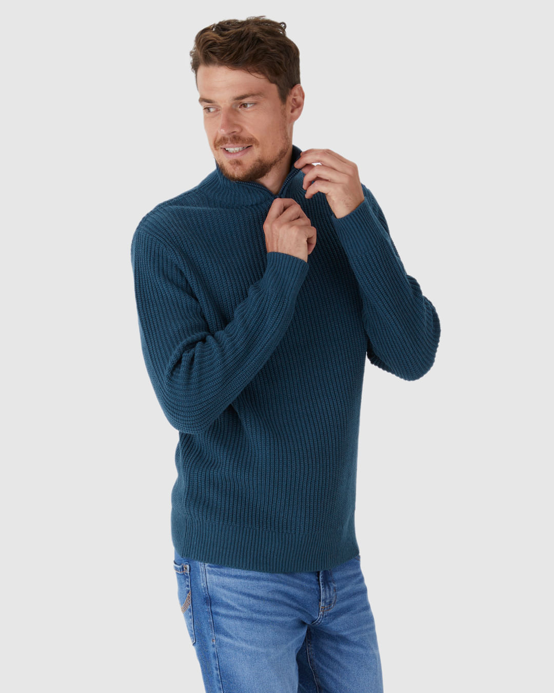 Suéter Masculino Gola Alta Fecho Zíper Em Tricô - Imagem 21