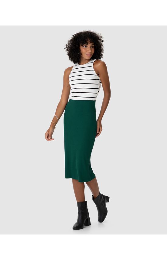 Saia Midi Feminina Em Malha Viscose Canelada