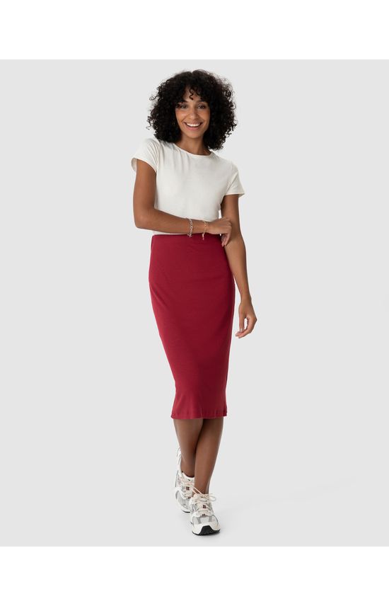 Saia Midi Feminina Em Malha Viscose Canelada