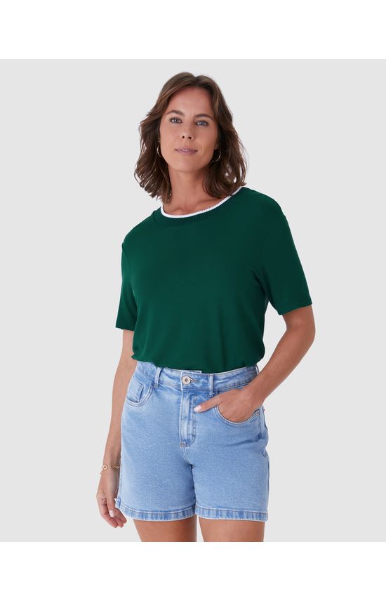 Blusa Básica Feminina Decote Retilínea Em Moletinho De Viscose