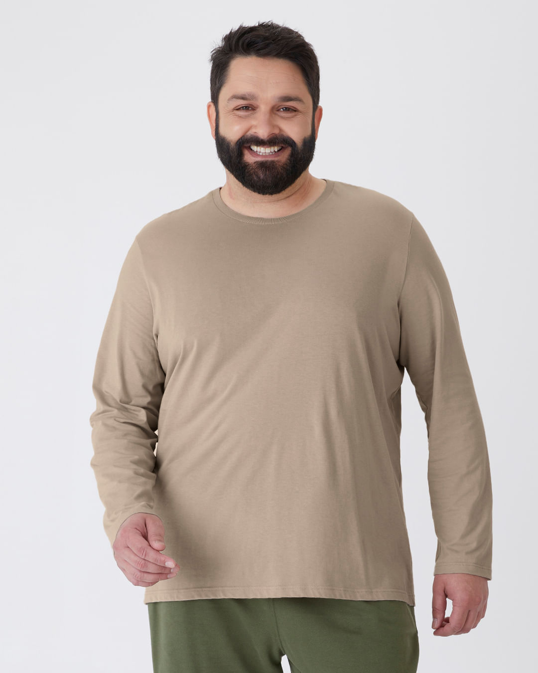 Camiseta Básica Masculina Plus Size Manga Longa Em Algodão