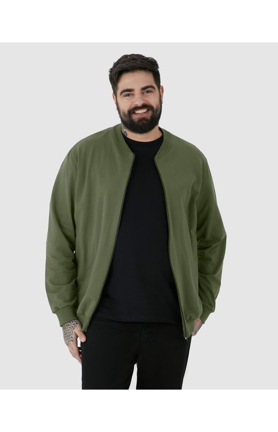 Jaqueta Básica Masculina Plus Size Com Zíper Em Moletom Flanelado