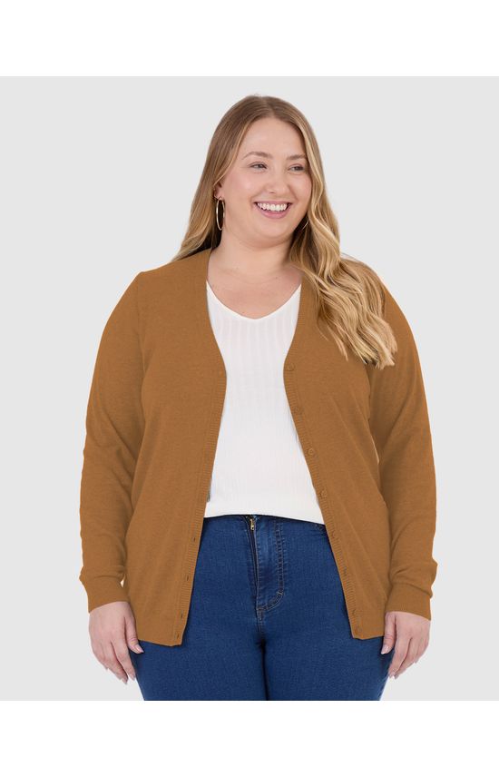 Cardigan Básico Feminino Plus Size Decote V Em Tricô