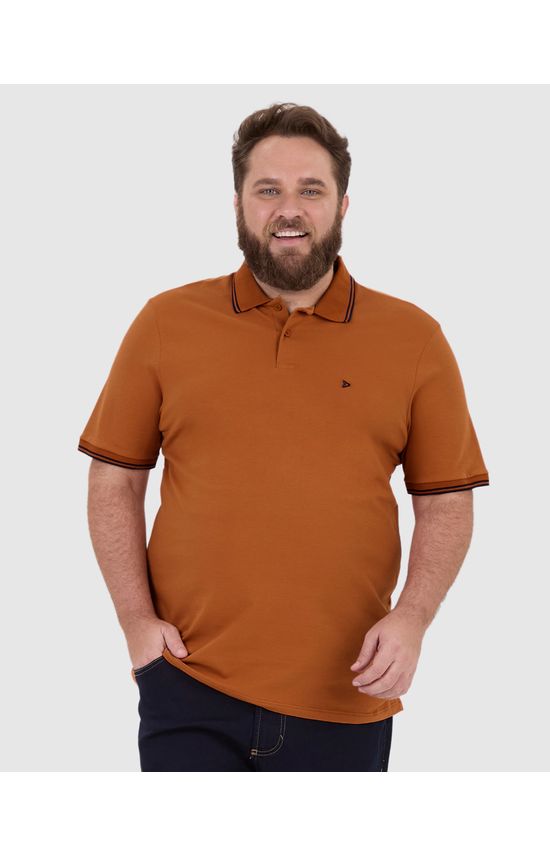 Camisa Polo Masculina Plus Size Peitilho Frontal Em Piquet Stretch