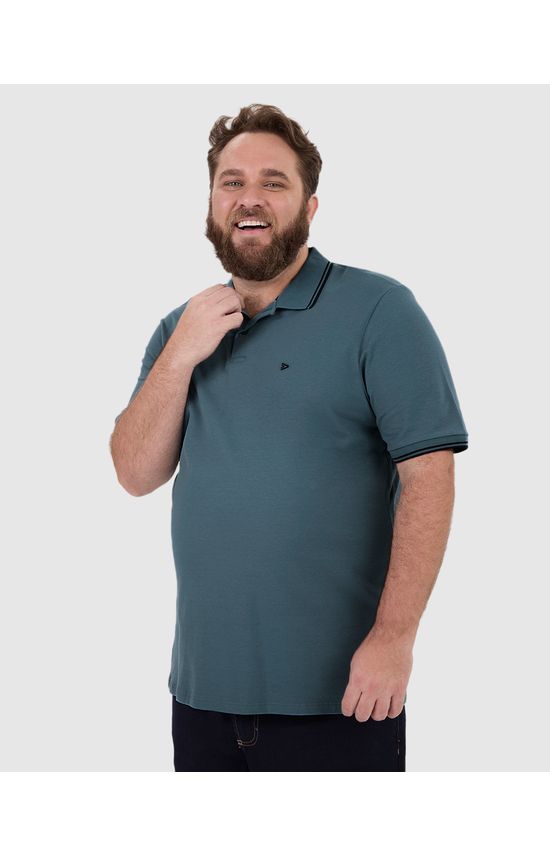 Camisa Polo Masculina Plus Size Peitilho Frontal Em Piquet Stretch