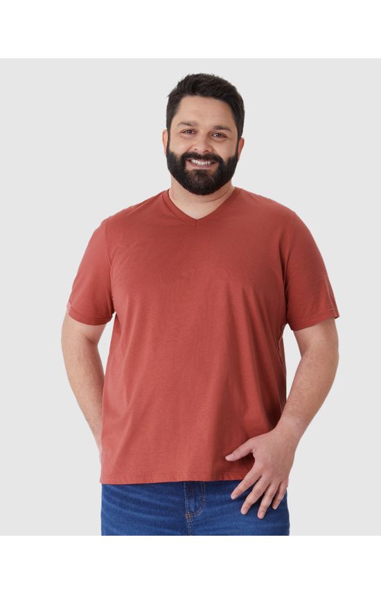 Camiseta Básica Masculina Plus Size Decote V Em Algodão