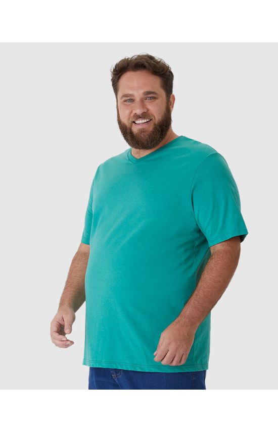 Camiseta Básica Masculina Plus Size Decote V Em Algodão