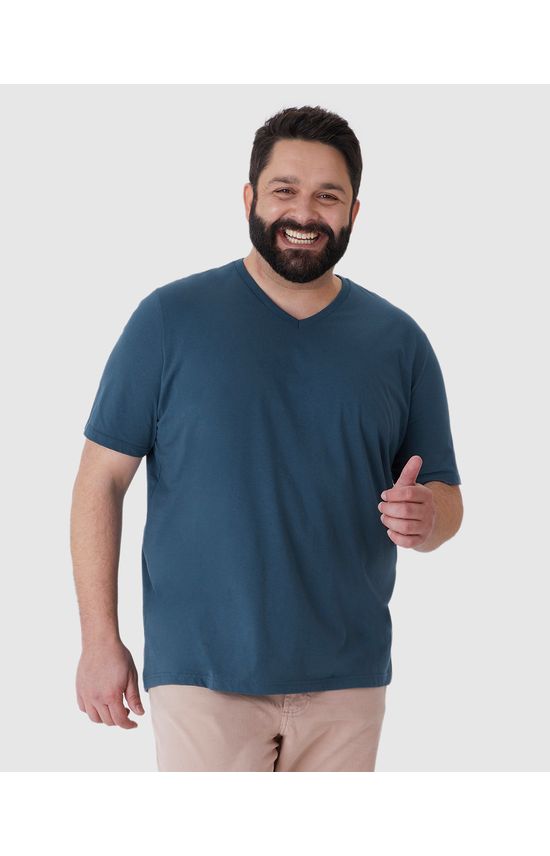 Camiseta Básica Masculina Plus Size Decote V Em Algodão