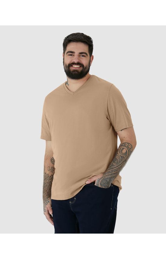 Camiseta Básica Masculina Plus Size Decote V Em Algodão