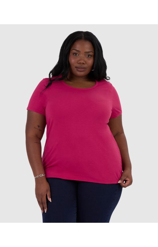 Blusa Básica Feminina Plus Size Decote Redondo Em Algodão