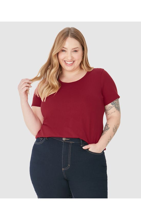 Blusa Básica Feminina Plus Size Decote Redondo Em Algodão