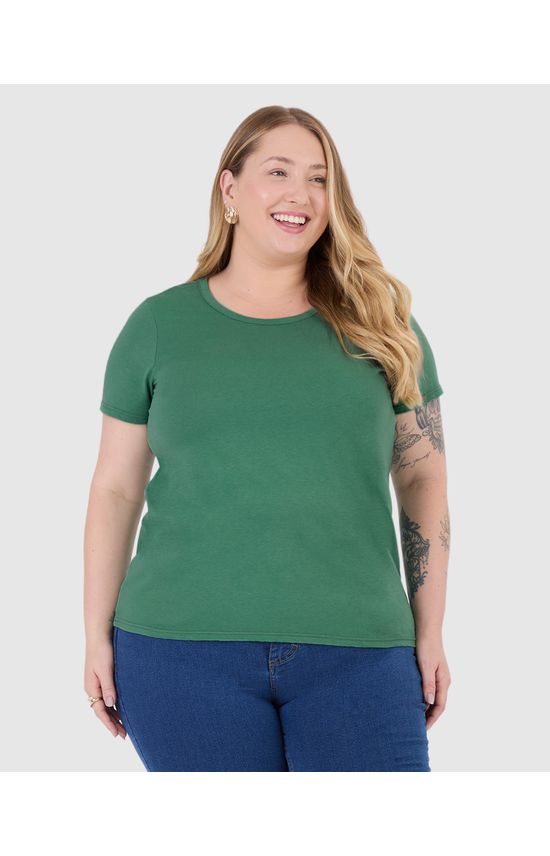 Blusa Básica Feminina Plus Size Decote Redondo Em Algodão