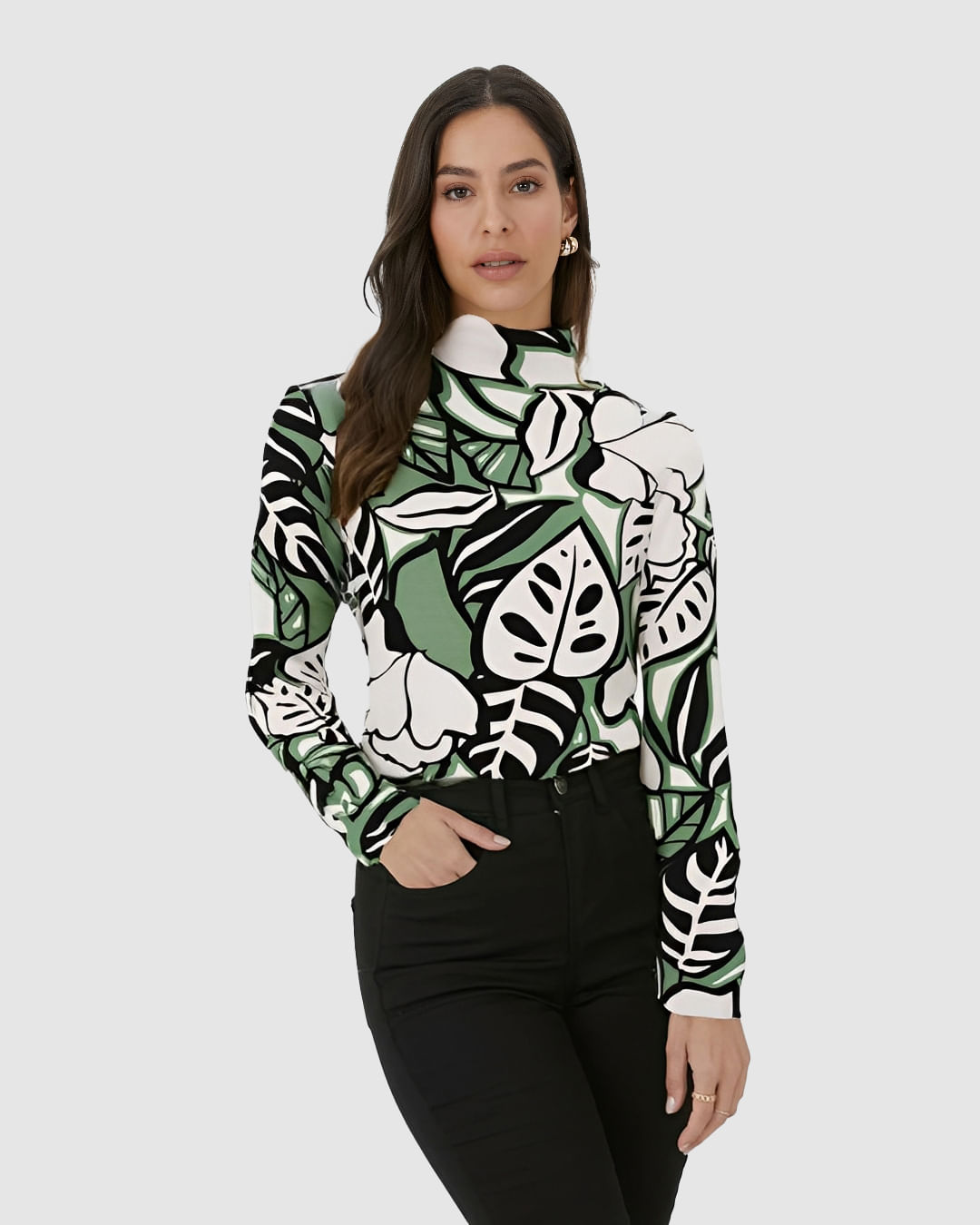 Blusa Básica Feminina Gola Alta Em Viscose Stretch