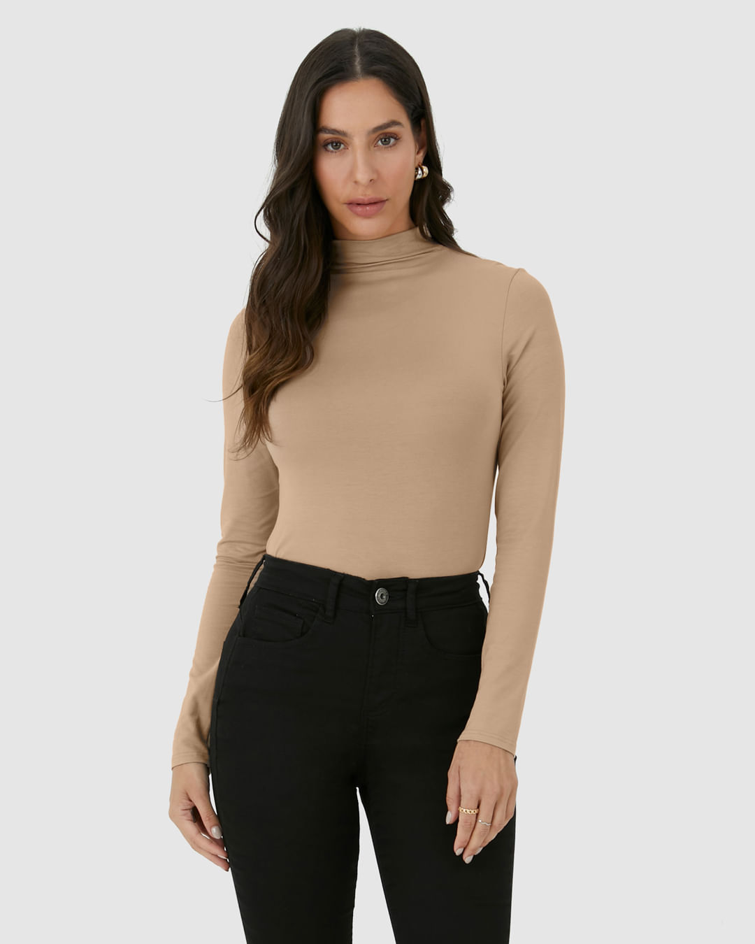 Blusa Básica Feminina Gola Alta Em Viscose Stretch